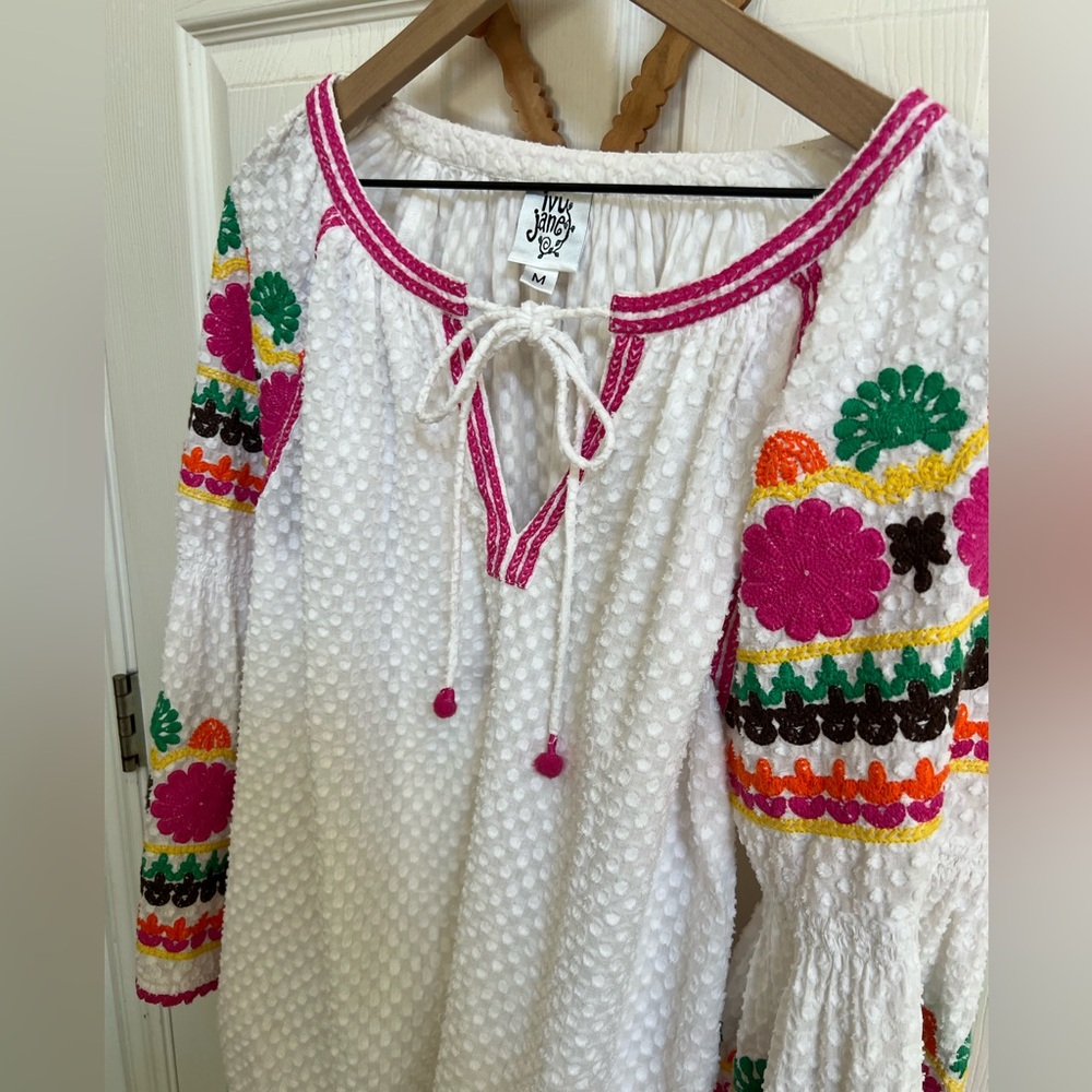 Ivy Jane Ivory and Magenta Blouse, Boho, Embroidered, Featival,